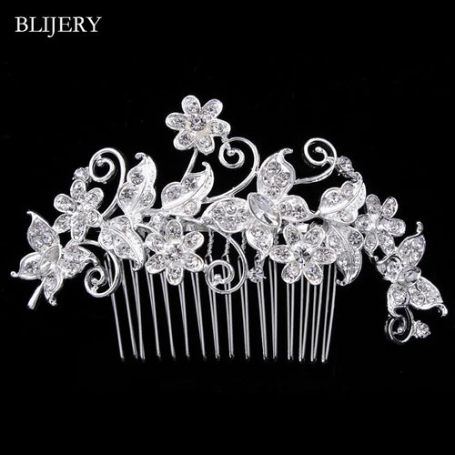 BLIJERY Trendy Bridal Hair Accessories Silver Color Rhinestone Crystal