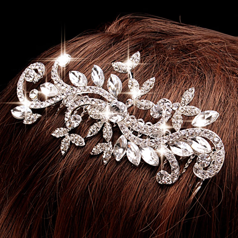 BLIJERY Trendy Bridal Hair Accessories Silver Color Rhinestone Crystal