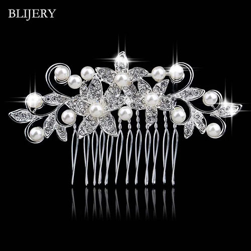 BLIJERY Trendy Bridal Hair Accessories Silver Color Rhinestone Crystal