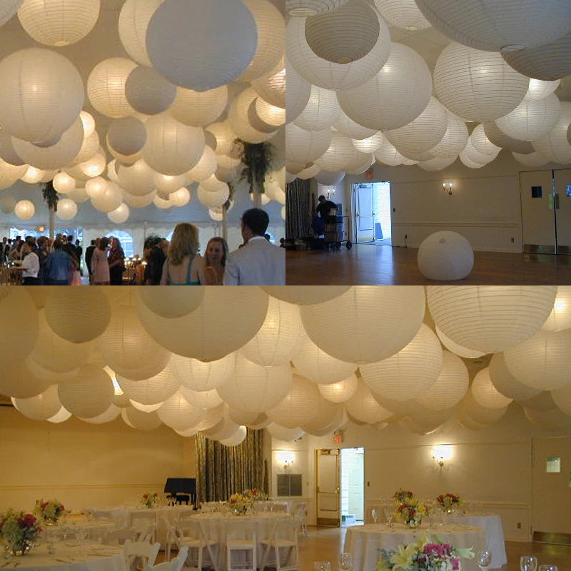 30Pcs Chinese Paper Lanterns DIY Ball Lampion Hanging White Wedding