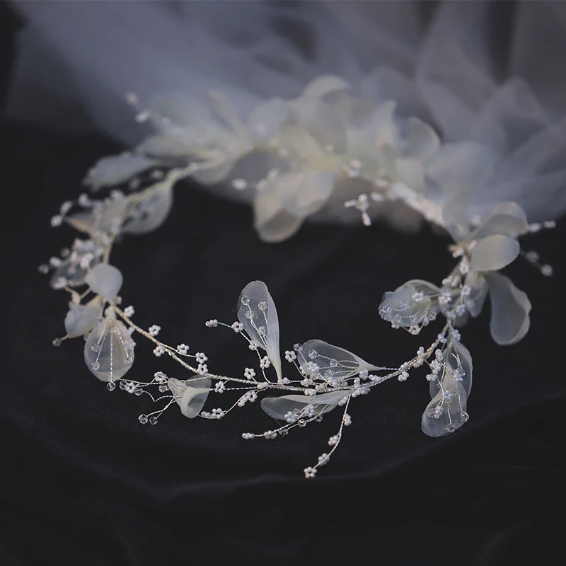 CC Bridal Veil Wedding Flower Crown With Comb