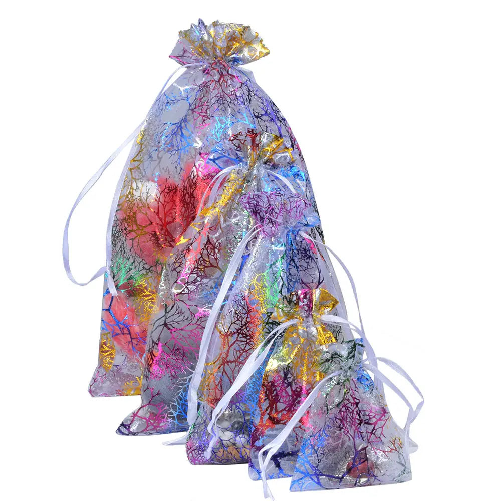 50pcs/Lot Drawable Colorful Tree Organza Favor Bags