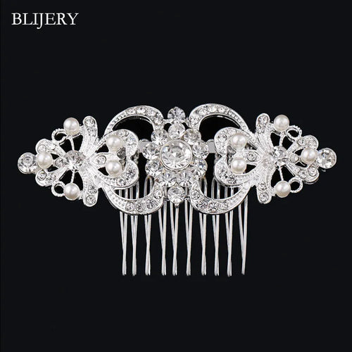 BLIJERY Trendy Bridal Hair Accessories Silver Color Rhinestone Crystal