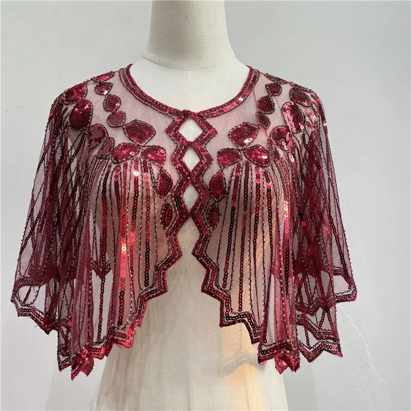 Vintage 1920s Flapper Style Shawl Sequin Beaded Decoration Short Cape