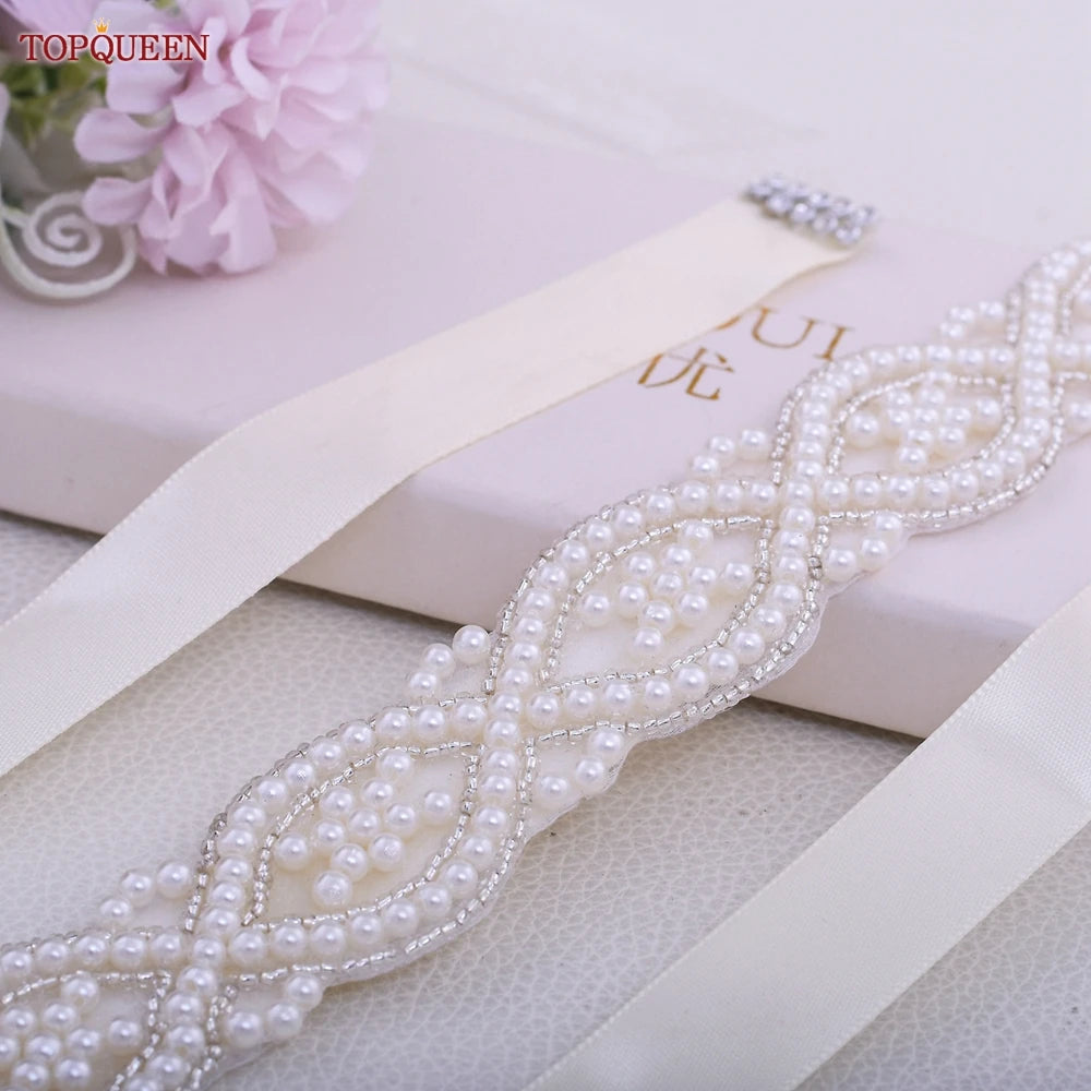 TOPQUEEN S353A Handmade Belts for Wedding Dress Pearls Decoration