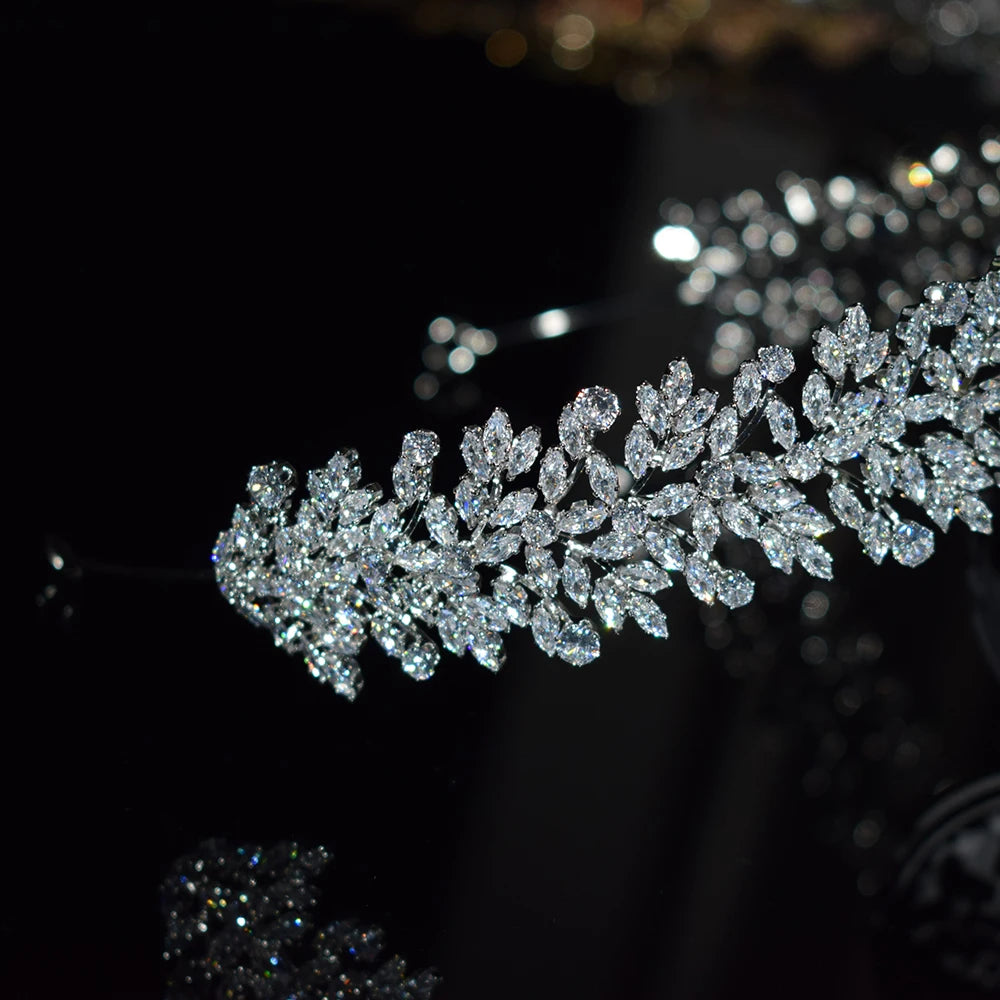 Luxury Cubic Zirconia Headbands Silver Color Bridal Crowns Elegant