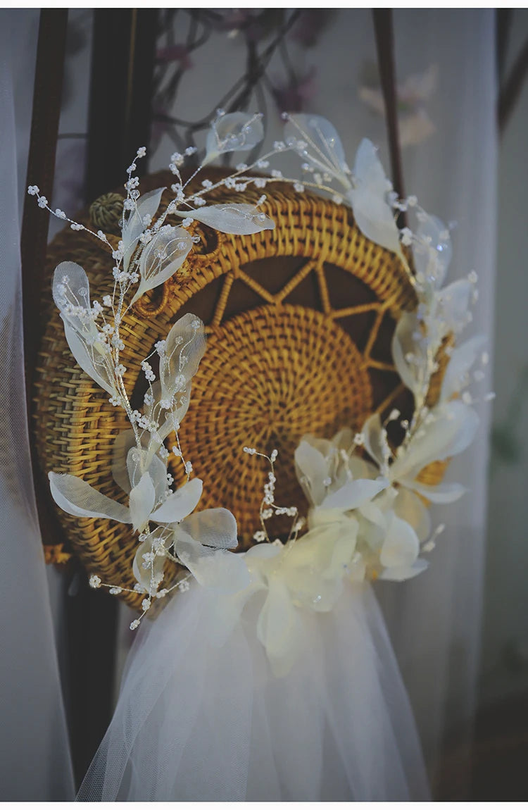 CC Bridal Veil Wedding Flower Crown With Comb