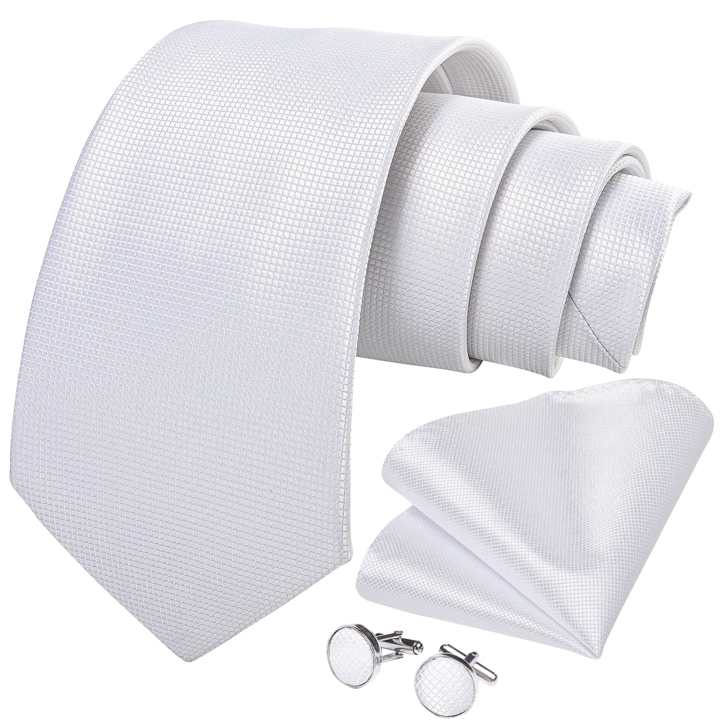 Men's Silk Tie Set White Solid Necktie Men's Formal Wedding Party Ties