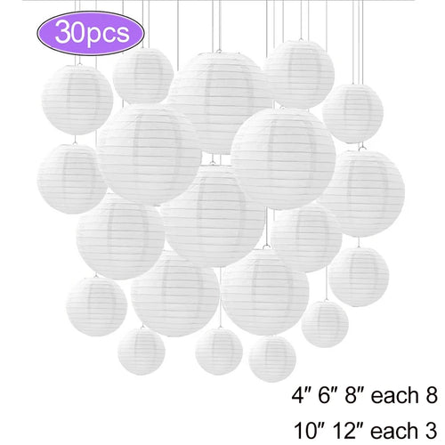 30Pcs Chinese Paper Lanterns DIY Ball Lampion Hanging White Wedding