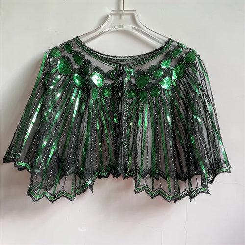 Vintage 1920s Flapper Style Shawl Sequin Beaded Decoration Short Cape