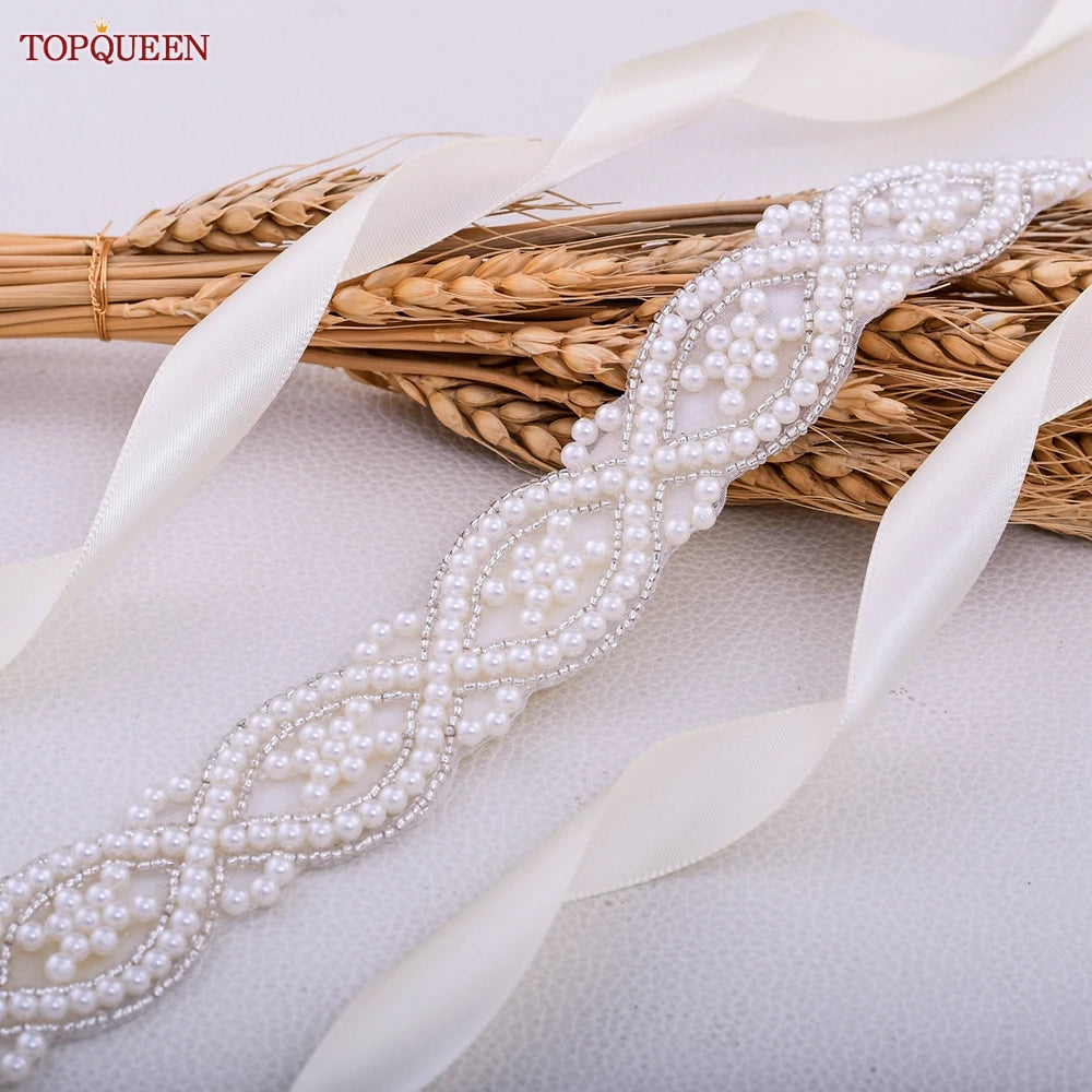 TOPQUEEN S353A Handmade Belts for Wedding Dress Pearls Decoration