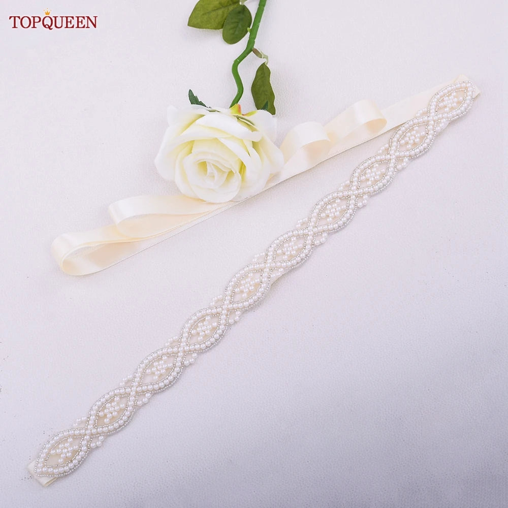 TOPQUEEN S353A Handmade Belts for Wedding Dress Pearls Decoration