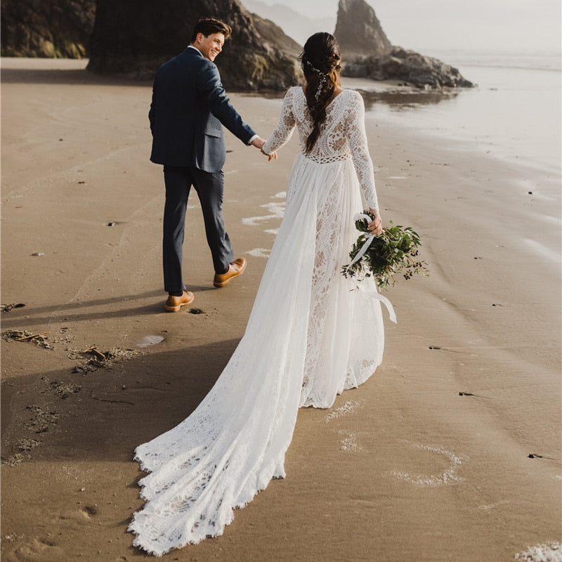 Long Sleeve Boho Wedding Dress Long Sleeve