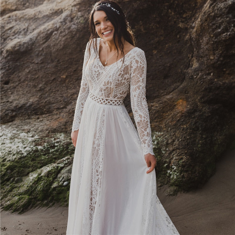 Long Sleeve Boho Wedding Dress Long Sleeve