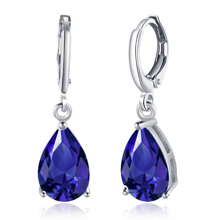 Sapphire 5.55 CTTW Pear Shaped Drop Earrings Set in 18K White Gold