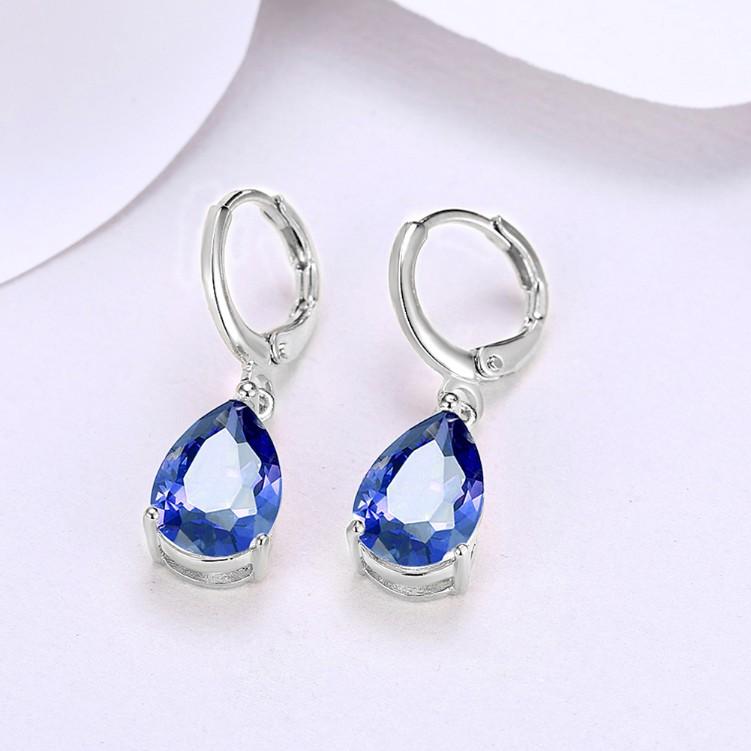 Sapphire 5.55 CTTW Pear Shaped Drop Earrings Set in 18K White Gold