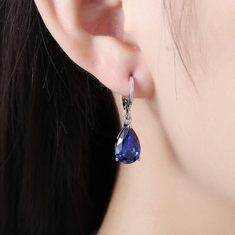 Sapphire 5.55 CTTW Pear Shaped Drop Earrings Set in 18K White Gold