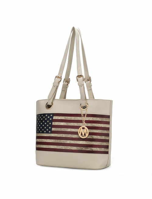 Vera Vegan Leather Patriotic Flag Pattern Tote Bag