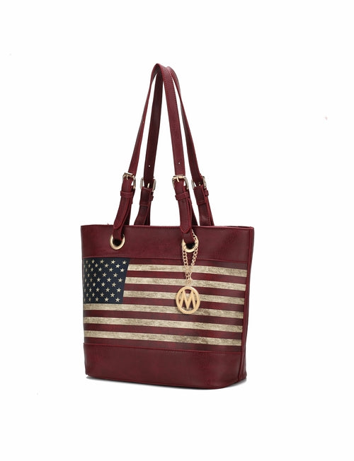 Vera Vegan Leather Patriotic Flag Pattern Tote Bag