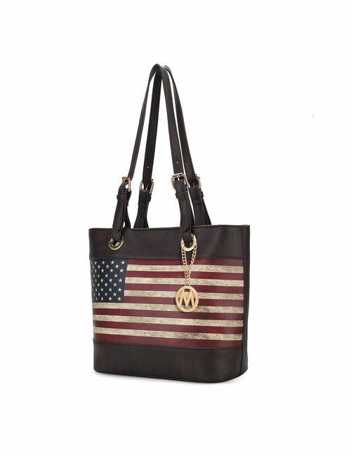 Vera Vegan Leather Patriotic Flag Pattern Tote Bag