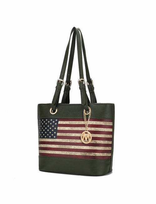 Vera Vegan Leather Patriotic Flag Pattern Tote Bag