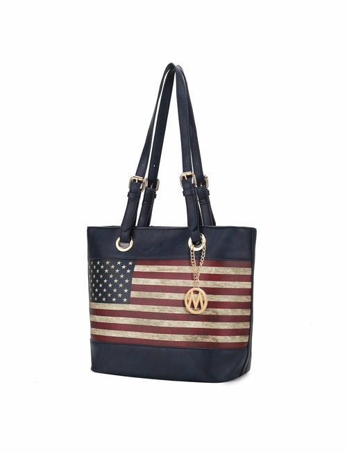 Vera Vegan Leather Patriotic Flag Pattern Tote Bag