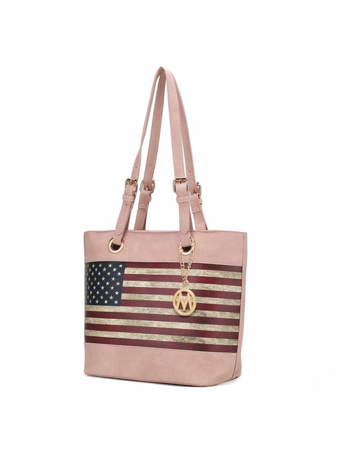 Vera Vegan Leather Patriotic Flag Pattern Tote Bag