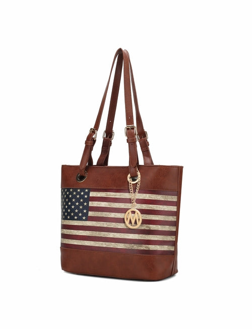 Vera Vegan Leather Patriotic Flag Pattern Tote Bag