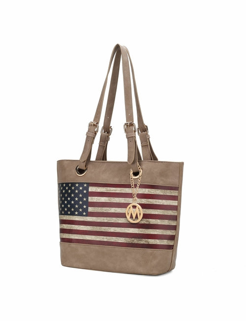 Vera Vegan Leather Patriotic Flag Pattern Tote Bag