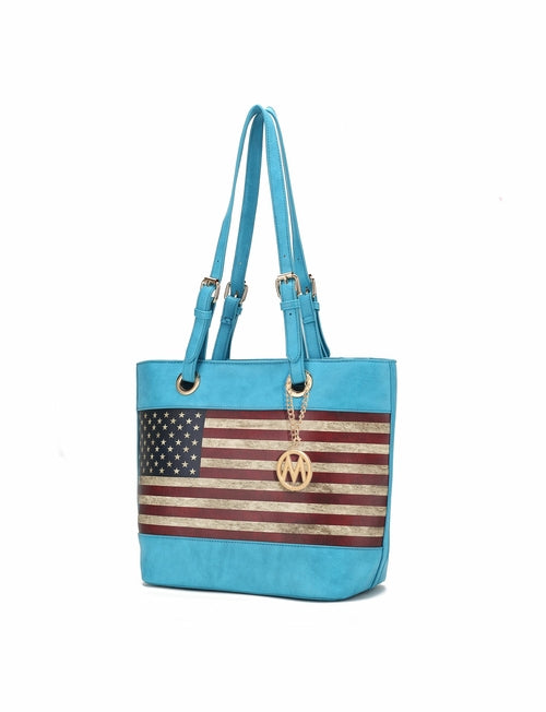 Vera Vegan Leather Patriotic Flag Pattern Tote Bag