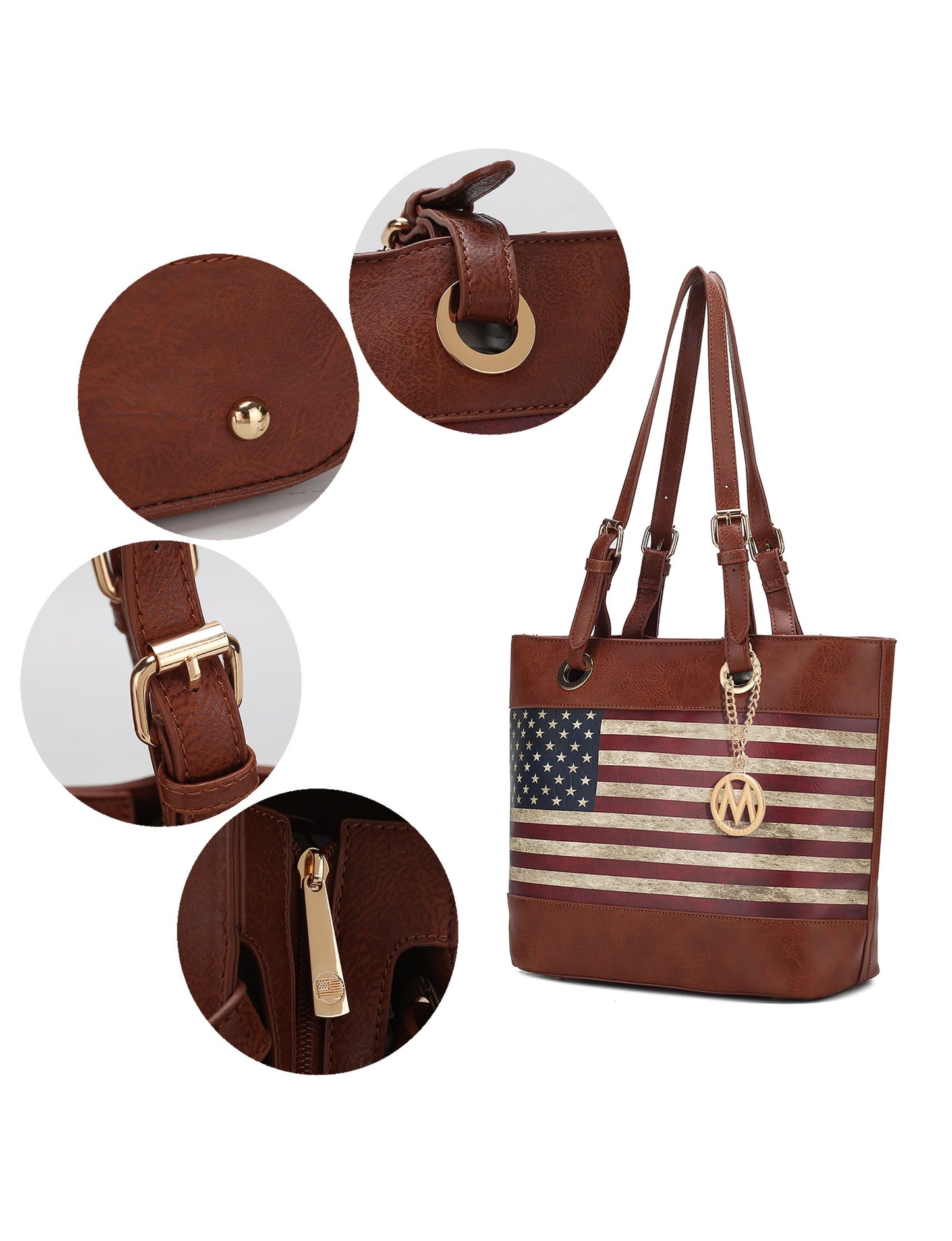 Vera Vegan Leather Patriotic Flag Pattern Tote Bag