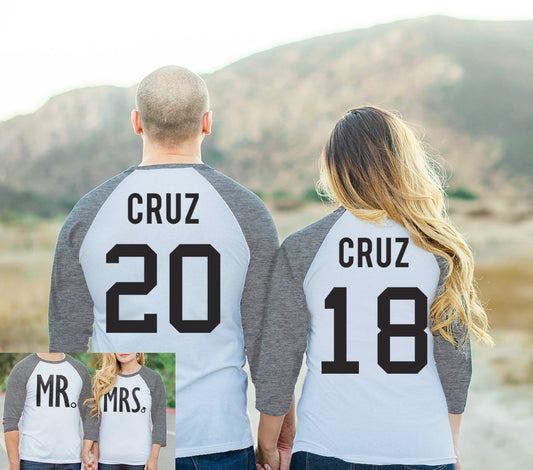 MR + MRS BASEBALL TEES CUSTOM NAMES + NUMBERS -