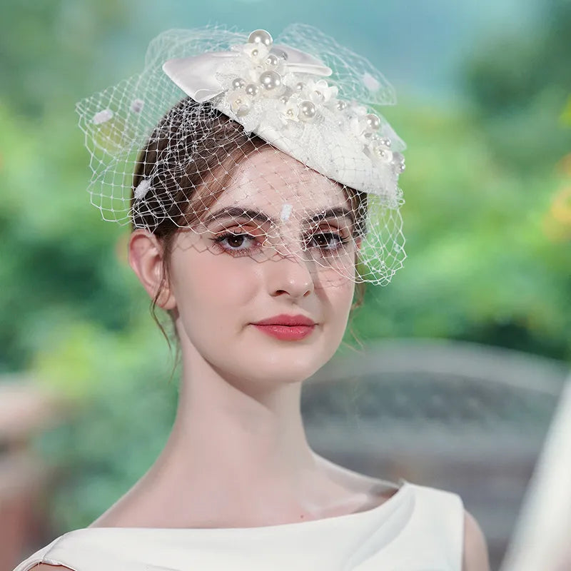 Luxury pearl bridal headwear handmade bridal headdress Fascinator