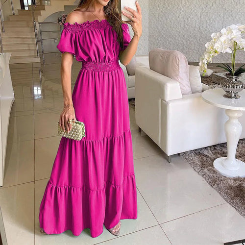 Summer Loose Long Dress Women Casual Elegant Ruffle Halter Sleeveless