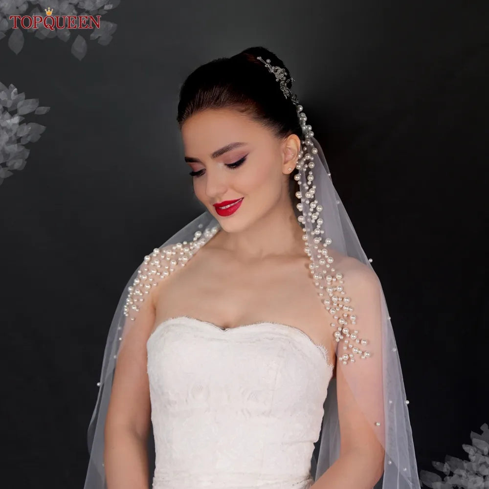 TOPQUEEN Wedding Veil Soft Tulle with Pearl Headband 3M Long