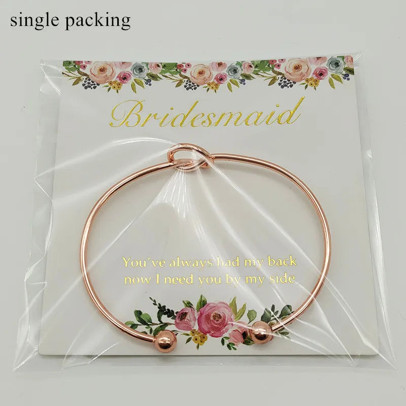 Bridesmaid Gift Tie The Knot Bracelet With Gilded Words Card Wedding