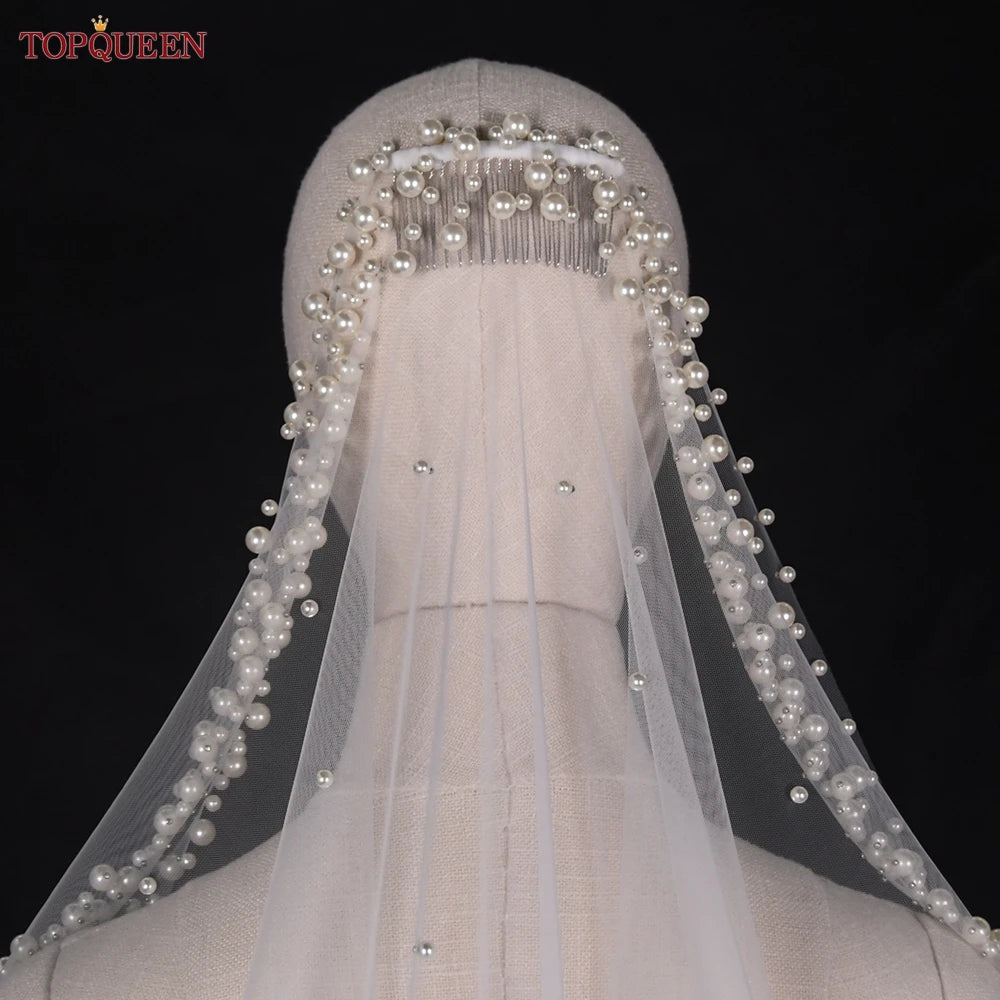 TOPQUEEN Wedding Veil Soft Tulle with Pearl Headband 3M Long