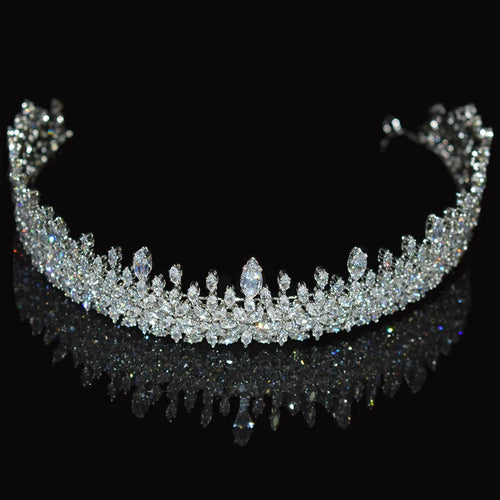 Luxury Cubic Zirconia Headbands Silver Color Bridal Crowns Elegant