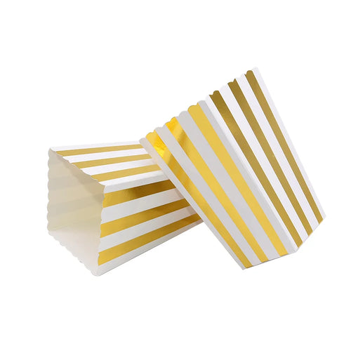 6Pcs Popcorn Box Gold Dot Wave Striped Pop Corn Candy Snack Boxes