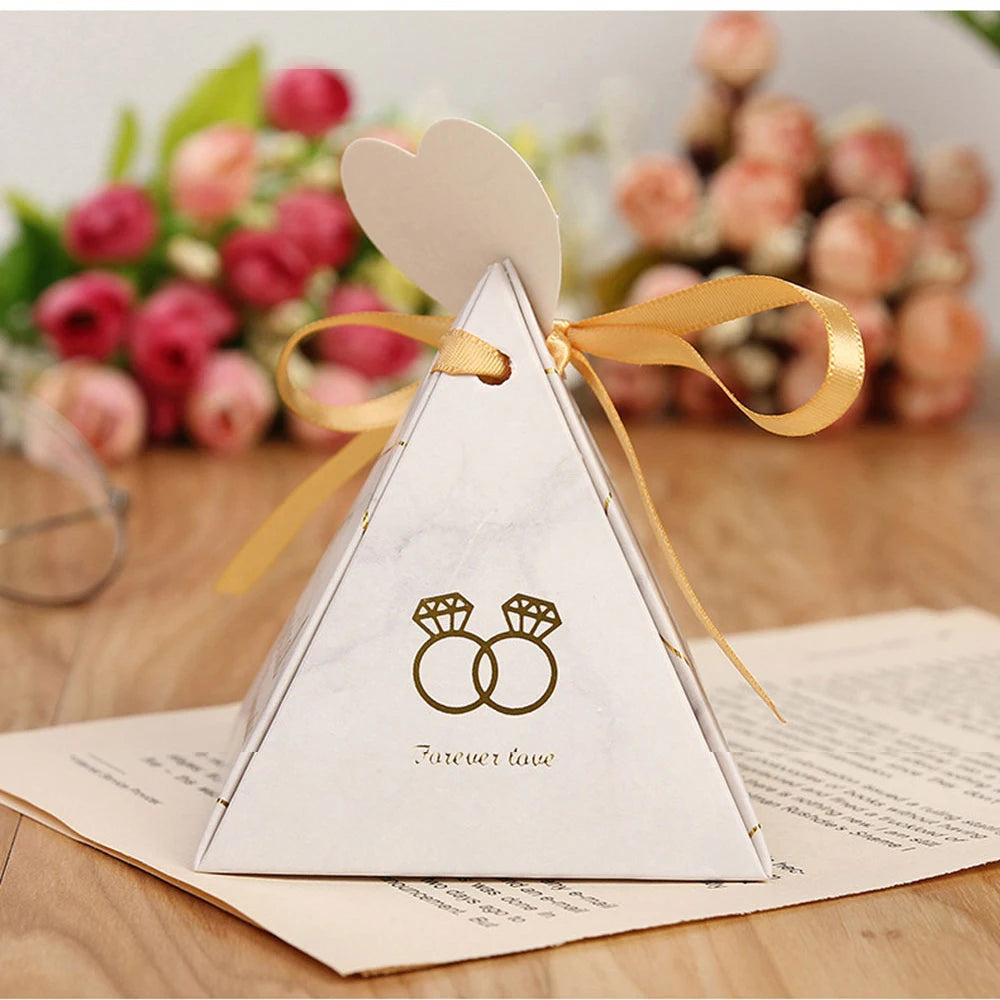 Triangular Pyramid Marble Candy Box Wedding Favors and Gifts Boxes