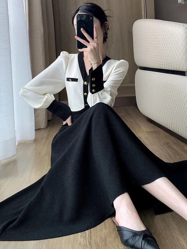 Elegant Dress for Women Long Sleeve Streetwear French Style Dress Slim