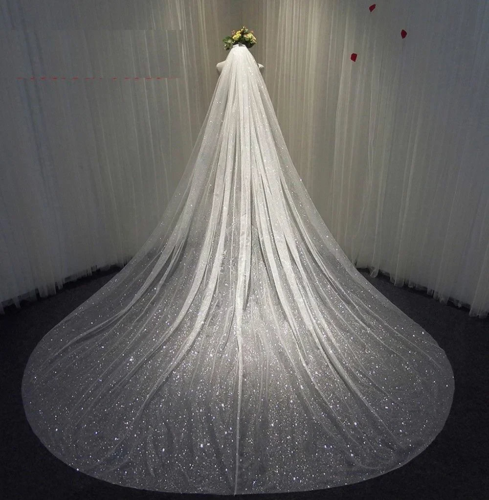 Bling Bridal Veils Sparkly White Champagne Long Cathedral Glitters