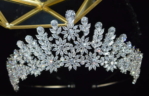 Luxury Cubic Zirconia Headbands Silver Color Bridal Crowns Elegant