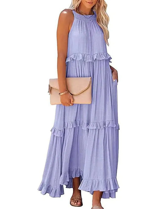 Summer Loose Long Dress Women Casual Elegant Ruffle Halter Sleeveless