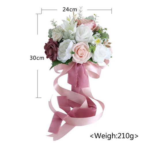 Yannew Dusty Rose Artificial Flower Bridal Bouquets for Bride Tossing