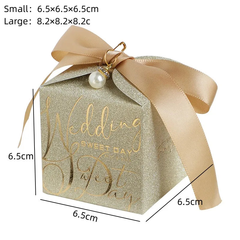 New Wedding Candy Box With Pearl Ribbon Bow High-End Gift Chocolate