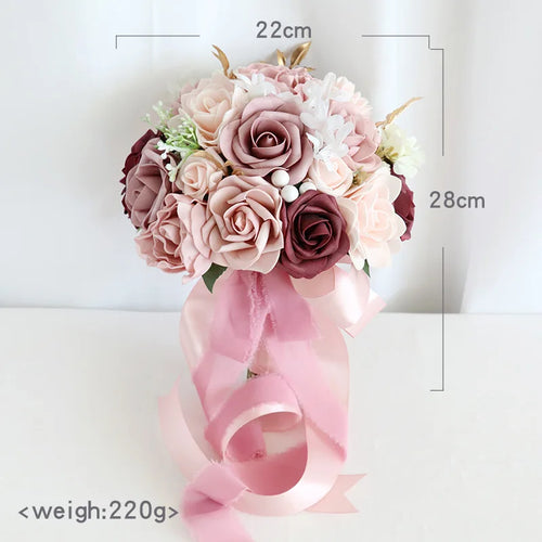 Yannew Dusty Rose Artificial Flower Bridal Bouquets for Bride Tossing