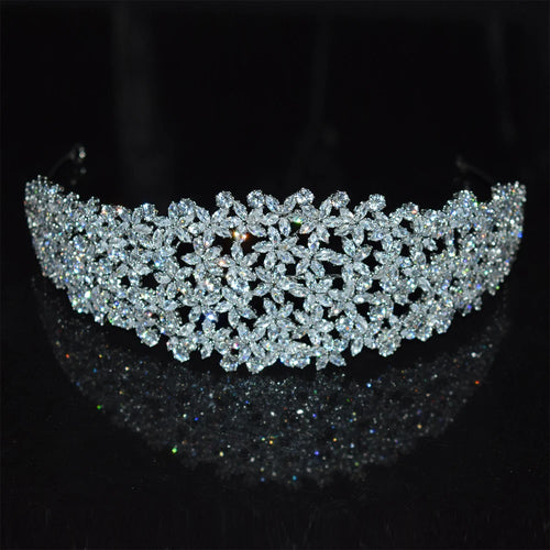 Luxury Cubic Zirconia Headbands Silver Color Bridal Crowns Elegant