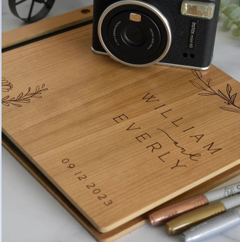 Wooden Wedding Guest Book - Personalized Laser Engraved