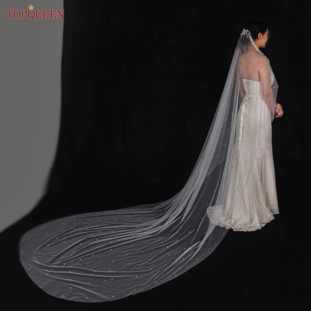 TOPQUEEN Wedding Veil Soft Tulle with Pearl Headband 3M Long